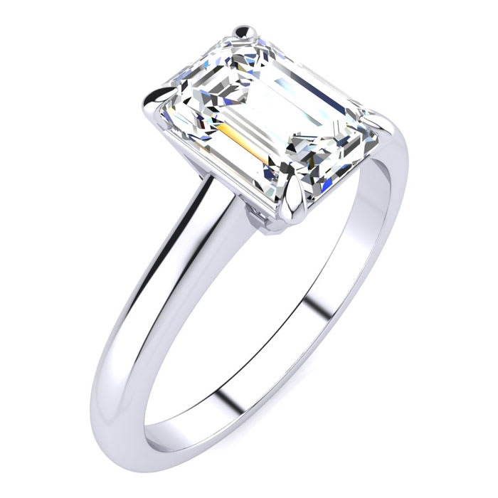 1 1/2 Carat Emerald Cut Diamond Solitaire Ring In 14K White Gold
