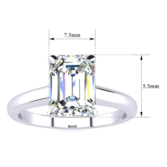 1 1/2 Carat Emerald Cut Diamond Solitaire Ring In 14K White Gold