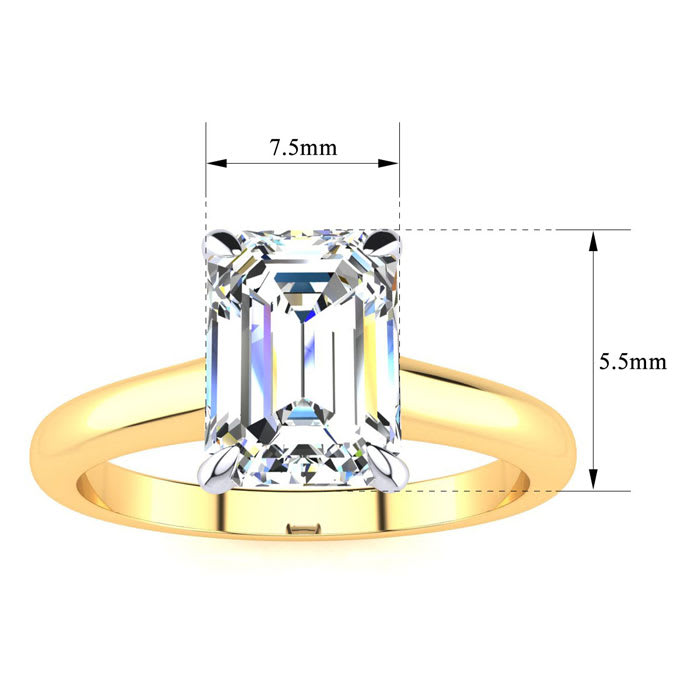 1 1/2 Carat Emerald Cut Diamond Solitaire Ring In 14K Yellow Gold