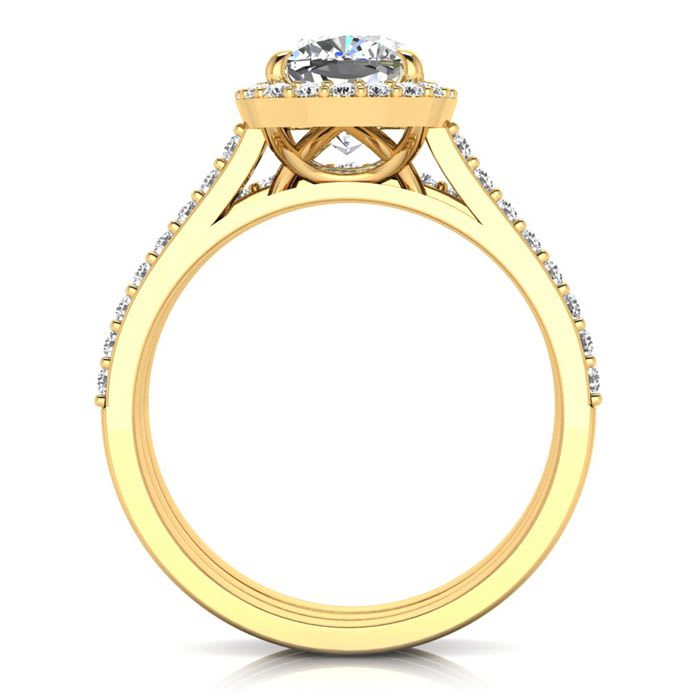 3 Carat Cushion Cut Halo Diamond Bridal Set in 14 Karat Yellow Gold