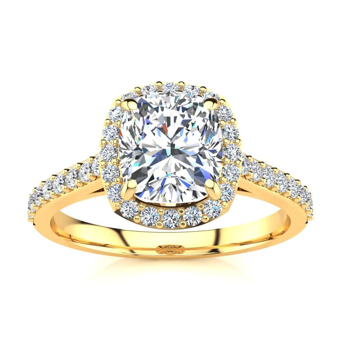 3 Carat Cushion Cut Halo Diamond Bridal Set in 14 Karat Yellow Gold
