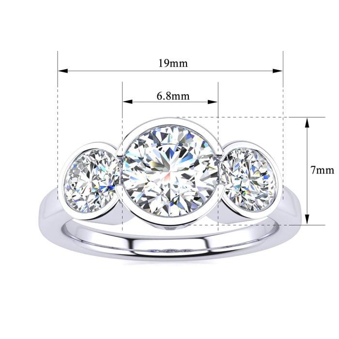 2 1/4 Carat Bezel Set Three Stone Diamond Ring In 14K White Gold