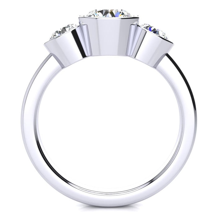 2 1/4 Carat Bezel Set Three Stone Diamond Ring In 14K White Gold