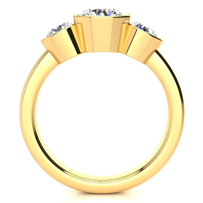 2 1/4 Carat Bezel Set Three Stone Diamond Ring In 14K Yellow Gold