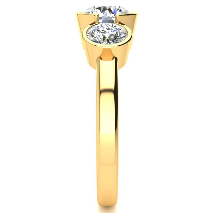 2 1/4 Carat Bezel Set Three Stone Diamond Ring In 14K Yellow Gold