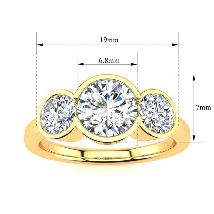 2 1/4 Carat Bezel Set Three Stone Diamond Ring In 14K Yellow Gold