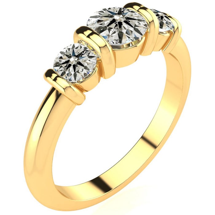 0.90 Carat Bar Set Three Stone Diamond Ring In 14K Yellow Gold
