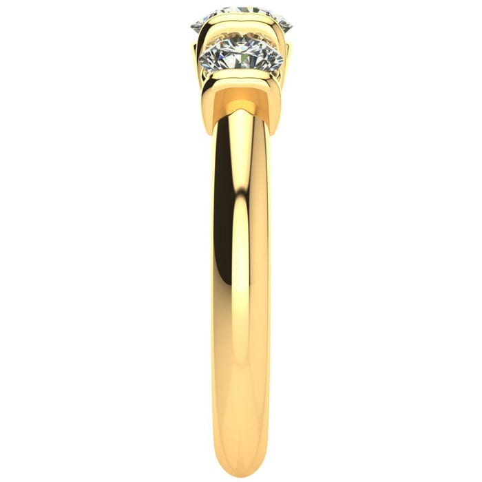 0.90 Carat Bar Set Three Stone Diamond Ring In 14K Yellow Gold