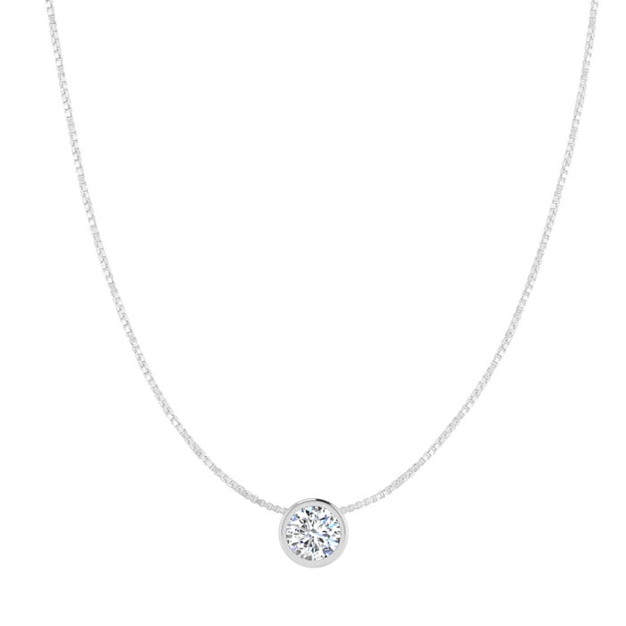 1/4 Carat Bezel Set Diamond Solitaire Necklace in 14K White Gold, 18 Inches
