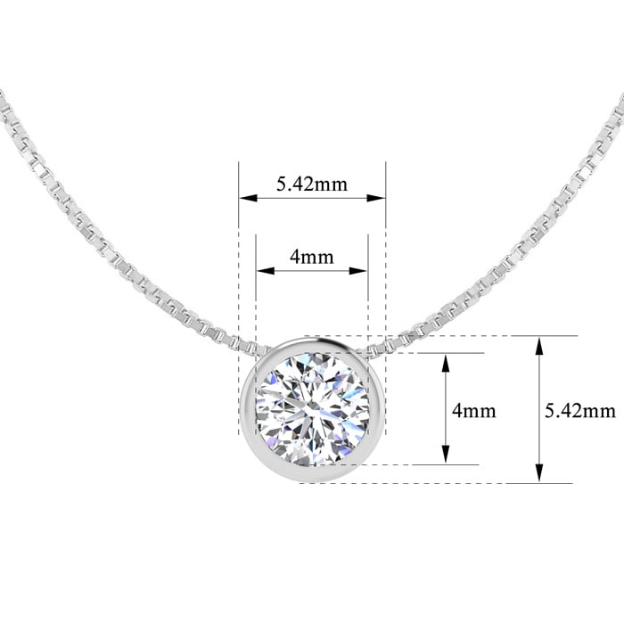 1/4 Carat Bezel Set Diamond Solitaire Necklace in 14K White Gold, 18 Inches