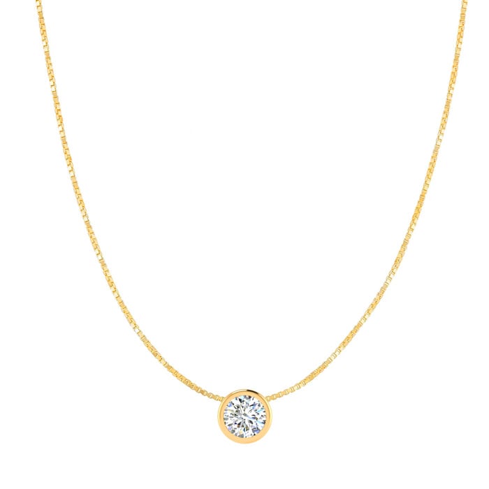 1/4 Carat Bezel Set Diamond Solitaire Necklace in 14K Yellow Gold, 18 Inches