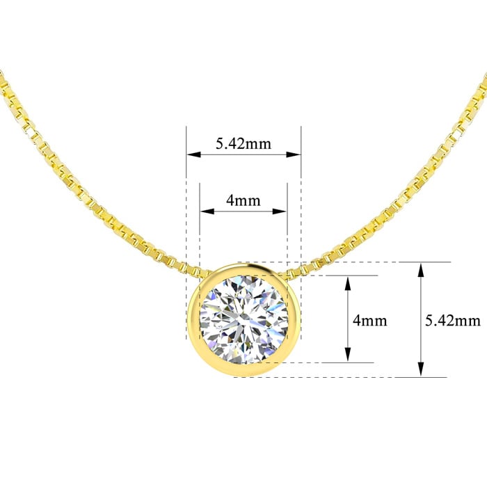 1/4 Carat Bezel Set Diamond Solitaire Necklace in 14K Yellow Gold, 18 Inches
