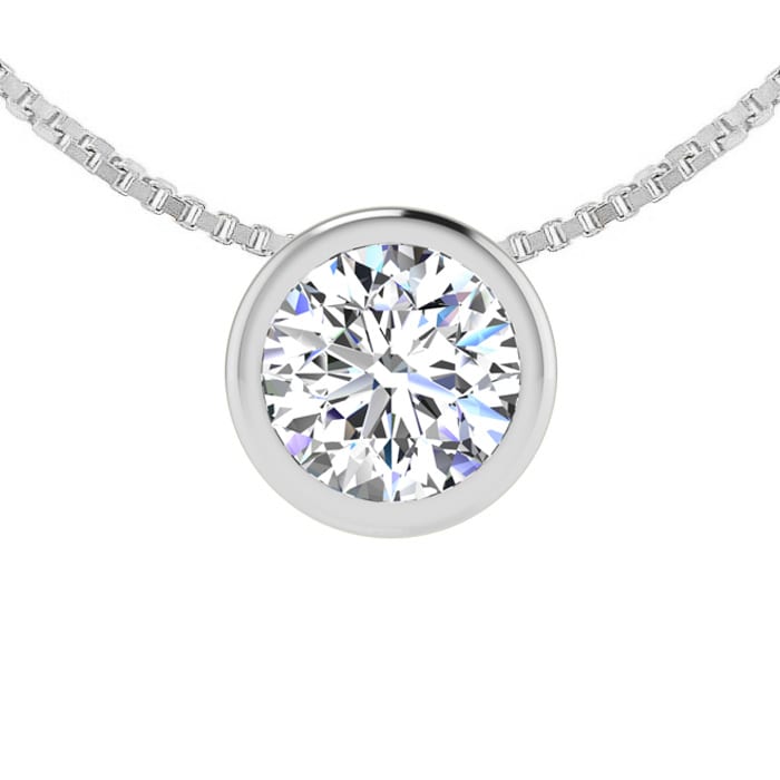 1/3 Carat Bezel Set Diamond Solitaire Necklace in 14K White Gold, 18 Inches