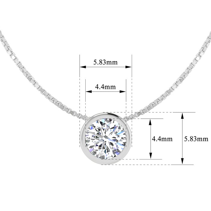 1/3 Carat Bezel Set Diamond Solitaire Necklace in 14K White Gold, 18 Inches
