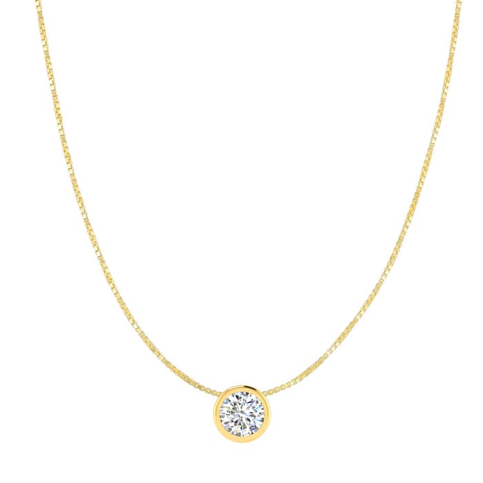 1/3 Carat Bezel Set Diamond Solitaire Necklace in 14K Yellow Gold, 18 Inches