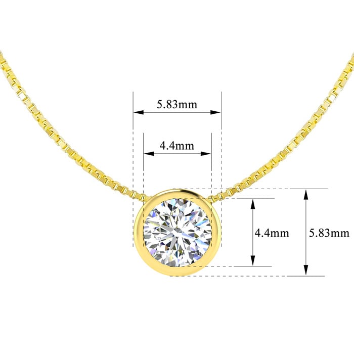 1/3 Carat Bezel Set Diamond Solitaire Necklace in 14K Yellow Gold, 18 Inches
