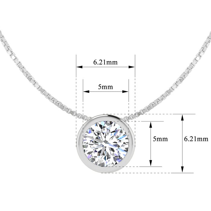 1/2 Carat Bezel Set Diamond Solitaire Necklace in 14K White Gold, 18 Inches