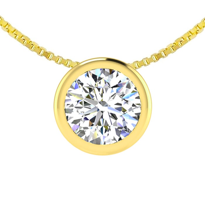 1 2 Carat Bezel Set Diamond Solitaire Necklace in 14K Yellow Gold 18 Inches