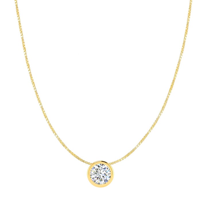 1/2 Carat Bezel Set Diamond Solitaire Necklace in 14K Yellow Gold, 18 Inches