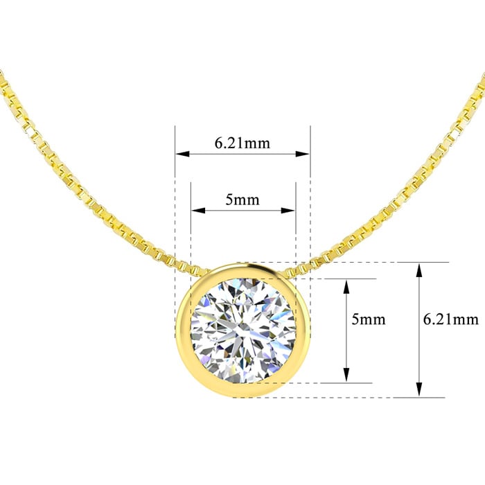 1/2 Carat Bezel Set Diamond Solitaire Necklace in 14K Yellow Gold, 18 Inches