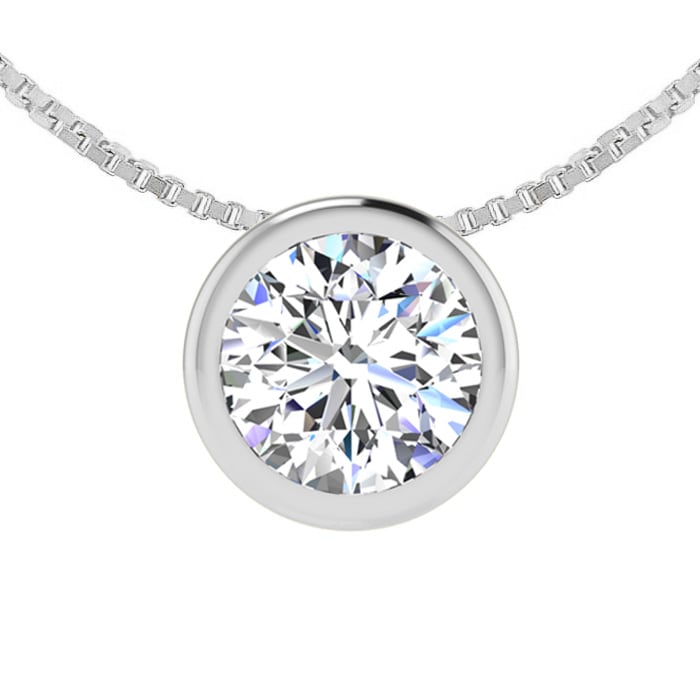 1/2 Carat Bezel Set Diamond Solitaire Necklace in 14K White Gold, 18 Inches