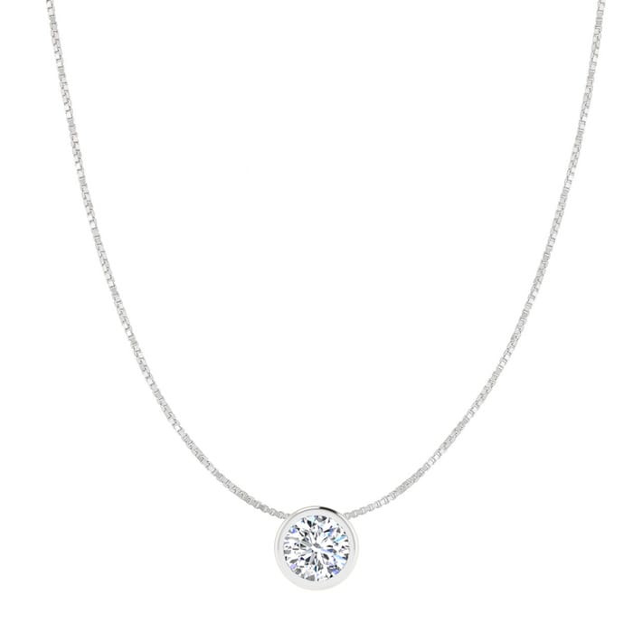 1/2 Carat Bezel Set Diamond Solitaire Necklace in 14K White Gold, 18 Inches