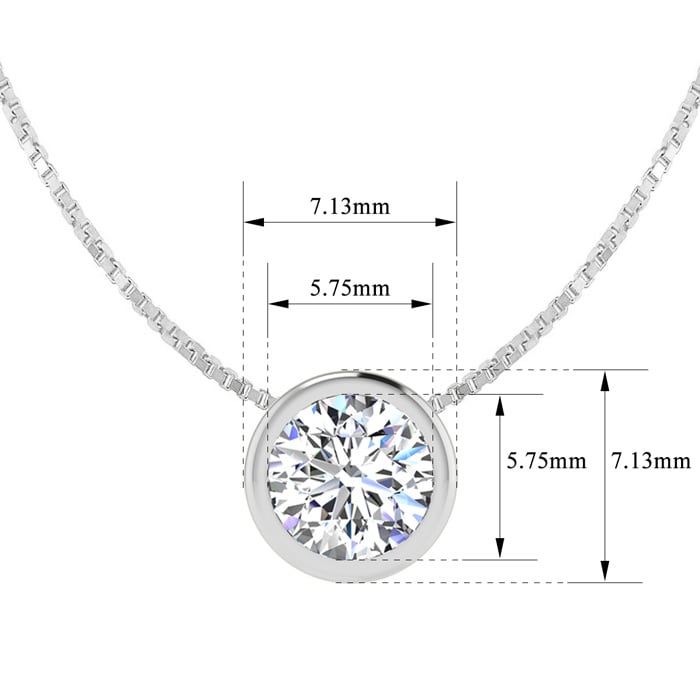 3/4 Carat Bezel Set Diamond Solitaire Necklace in 14K White Gold, 18 Inches