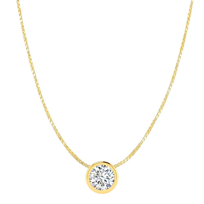 3/4 Carat Bezel Set Diamond Solitaire Necklace in 14K Yellow Gold, 18 Inches