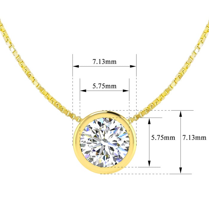 3/4 Carat Bezel Set Diamond Solitaire Necklace in 14K Yellow Gold, 18 Inches