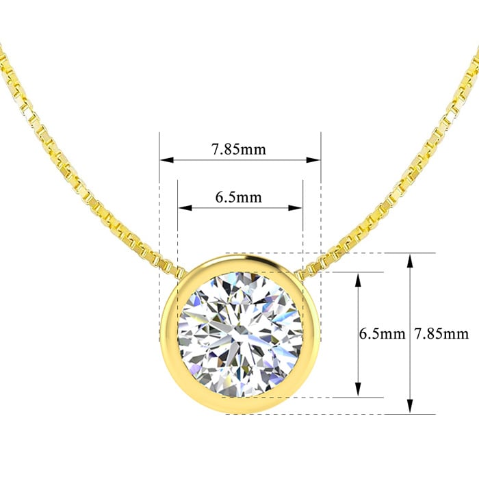 1 Carat Bezel Set Diamond Solitaire Necklace in 14K Yellow Gold, 18 Inches