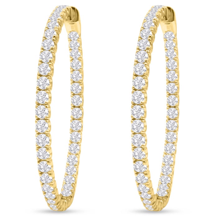 14K Yellow Gold 8 Carat Diamond Inside Out Hoop Earrings, 2 Inches