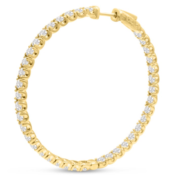 14K Yellow Gold 8 Carat Diamond Inside Out Hoop Earrings, 2 Inches
