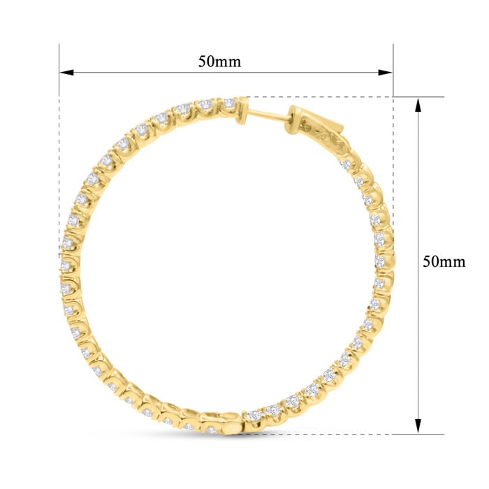 14K Yellow Gold 8 Carat Diamond Inside Out Hoop Earrings, 2 Inches