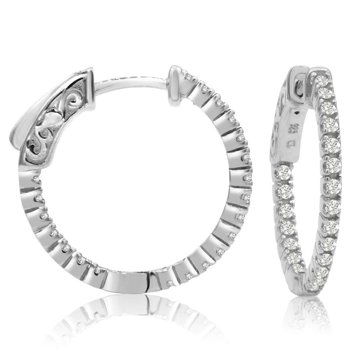 1/2 Carat Crystal Hoop Earrings In Sterling Silver, 3/4 Inch