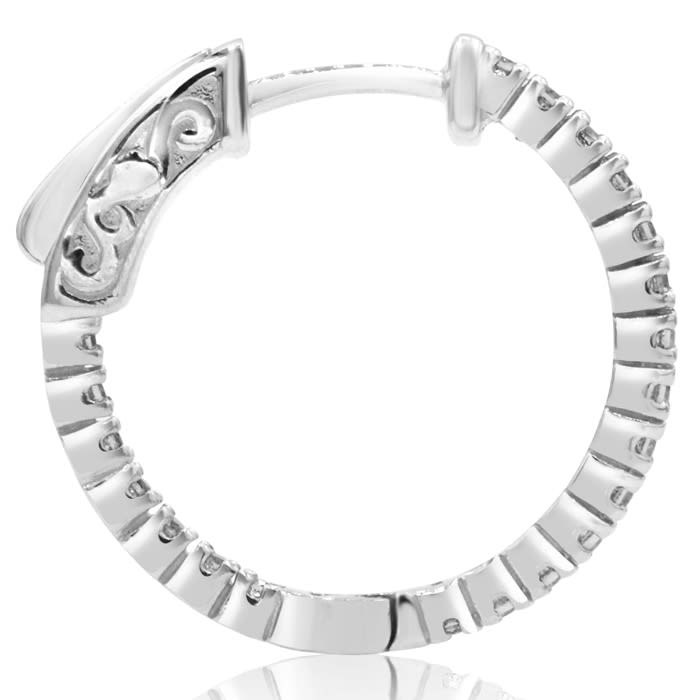 1/2 Carat Crystal Hoop Earrings In Sterling Silver, 3/4 Inch