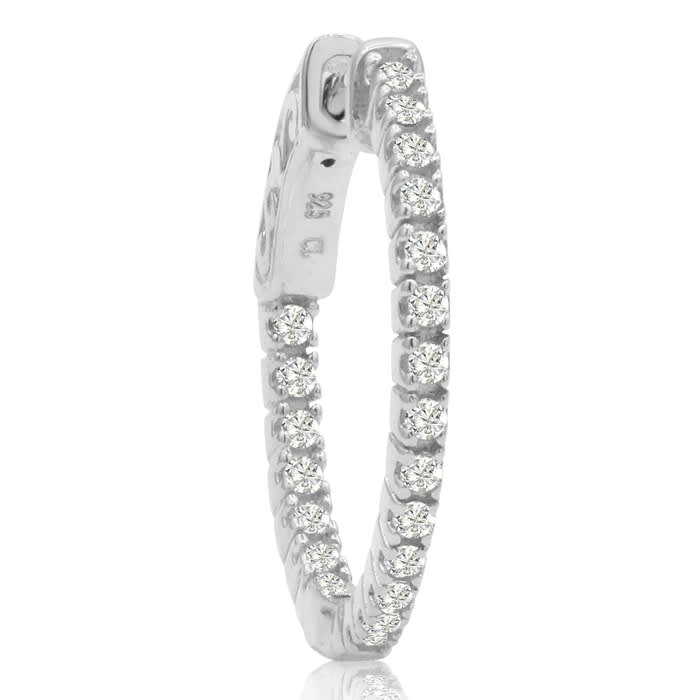 1/2 Carat Crystal Hoop Earrings In Sterling Silver, 3/4 Inch