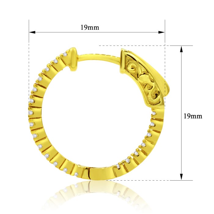 1/2 Carat Crystal Hoop Earrings In 14K Yellow Gold Over Sterling Silver, 3/4 Inch