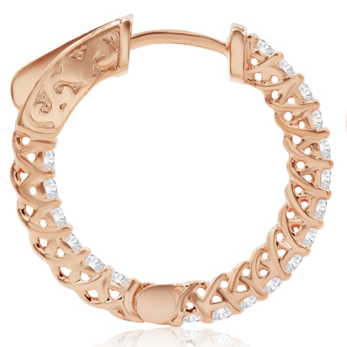 1/2 Carat Crystal Hoop Earrings In 14K Rose Gold Over Sterling Silver, 3/4 Inch