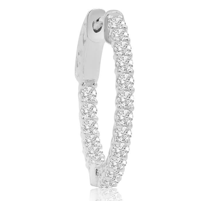 3/4 Carat Crystal Hoop Earrings In Sterling Silver, 3/4 Inch