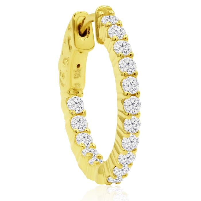 1 Carat Crystal Hoop Earrings In 14K Yellow Gold Over Sterling Silver, 3/4 Inch