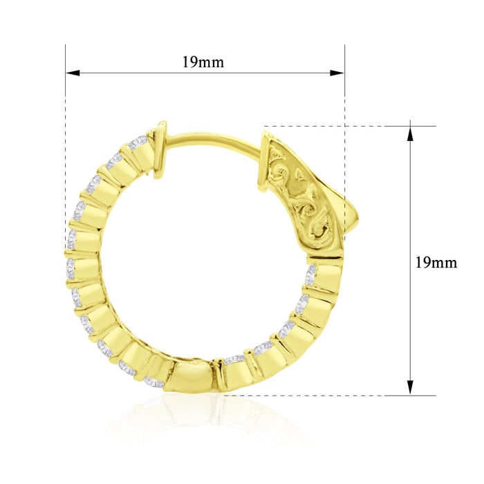 1 Carat Crystal Hoop Earrings In 14K Yellow Gold Over Sterling Silver, 3/4 Inch