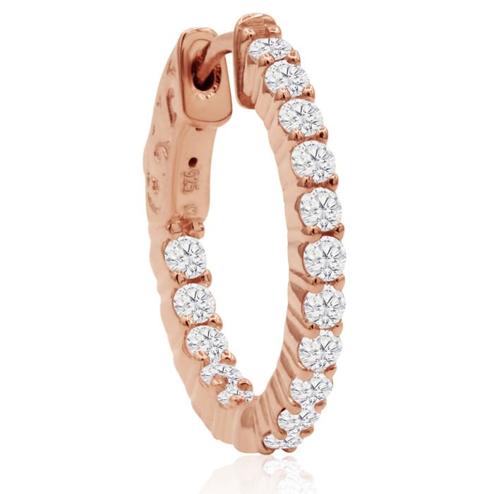 1 Carat Crystal Hoop Earrings In 14K Rose Gold Over Sterling Silver, 3/4 Inch
