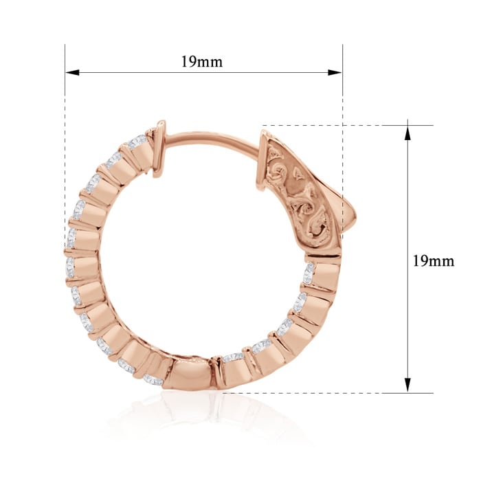 1 Carat Crystal Hoop Earrings In 14K Rose Gold Over Sterling Silver, 3/4 Inch