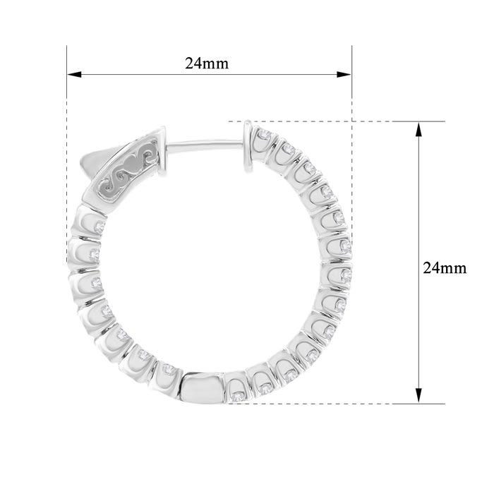 1 1/2 Carat Crystal Hoop Earrings In Sterling Silver, 1 Inch