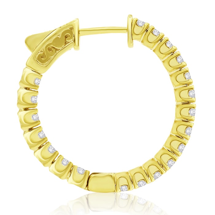 1 1/2 Carat Crystal Hoop Earrings In 14K Yellow Gold Over Sterling Silver, 1 Inch