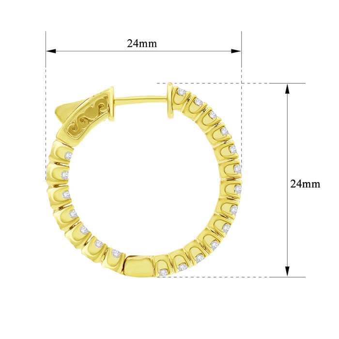 1 1/2 Carat Crystal Hoop Earrings In 14K Yellow Gold Over Sterling Silver, 1 Inch