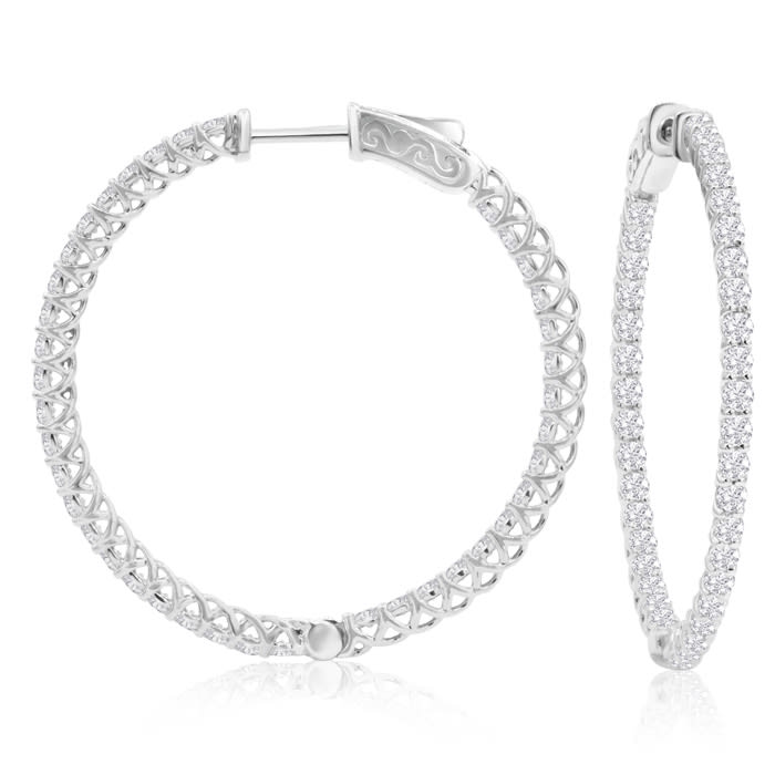 2 Carat Crystal Hoop Earrings In Sterling Silver, 1 1/2 Inches