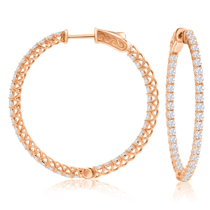 2 Carat Crystal Hoop Earrings In 14K Rose Gold Over Sterling Silver, 1 1/2 Inches