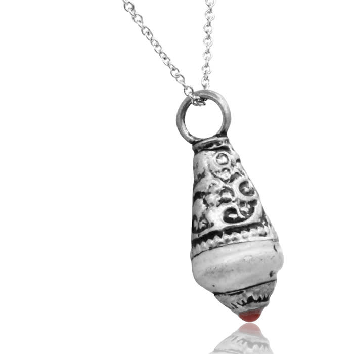 Vintage Tibetan Mother of Pearl and Coral Teardrop Necklace With Free Chain, 18 Inches