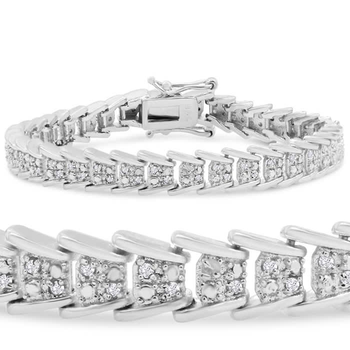 1 Carat Diamond Bracelet In Platinum Overlay, 7 Inches.  Beautiful Style That Everyone Loves!